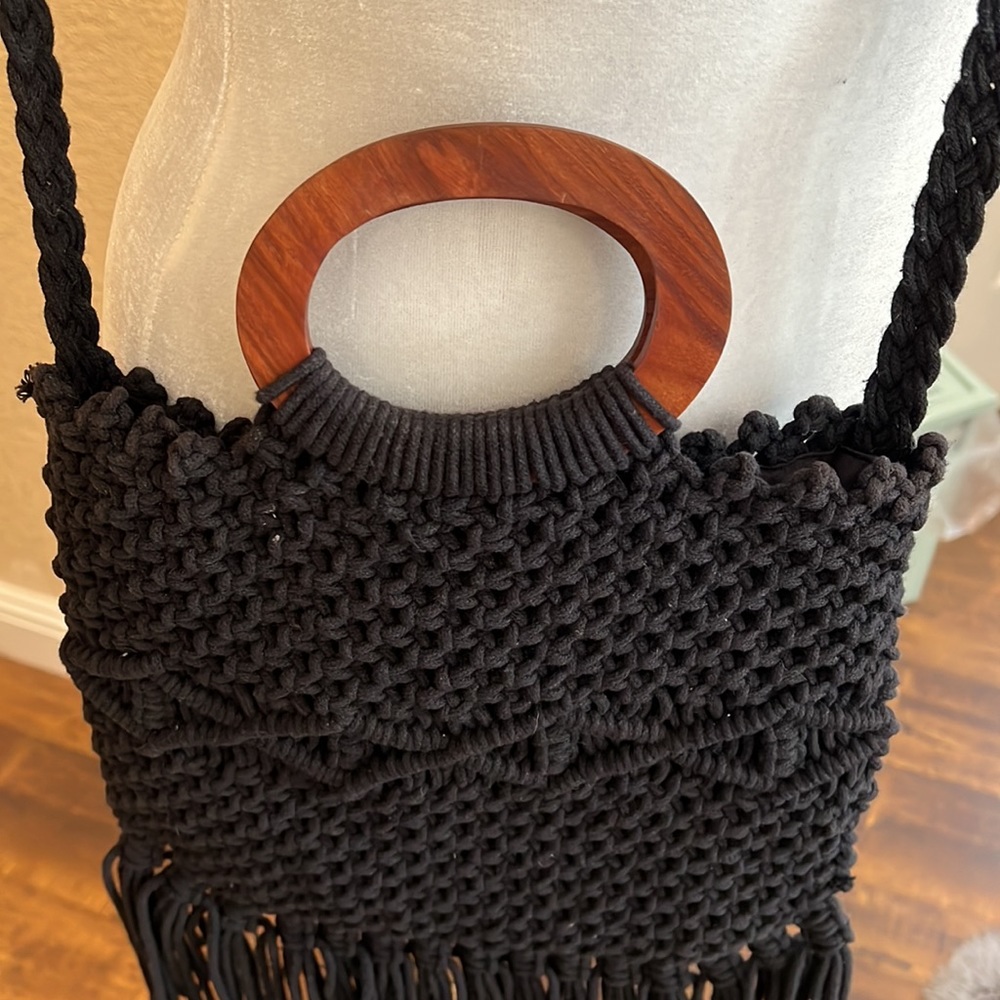 Danielle Nicole Fringe Hippie Boho Crochet Satchel - image 8